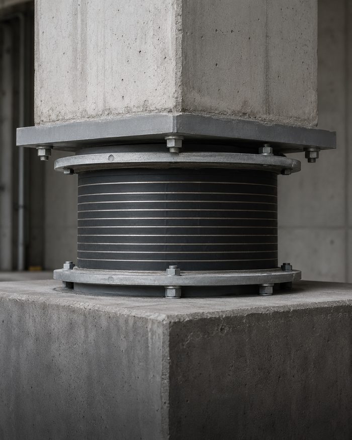 Aislador sísmico instalado en columna